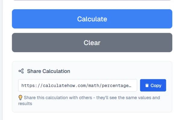 Screenshot of CalculateHow percentage increase calculator interface