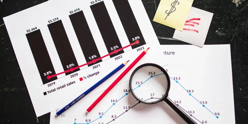 Percentage increase calculation examples showing business growth charts and financial data